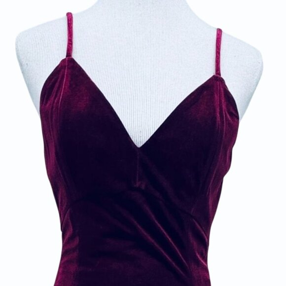 Yoana Baraschi Y2k Velvet Bodycon Fishtail V Neck Dress Womens Size 8 Burgundy - Picture 2 of 14